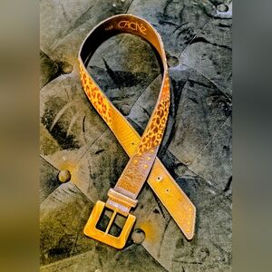 Vintahe Cache Brown Leather Belt with Leopard Accent and Gold Buckle Small